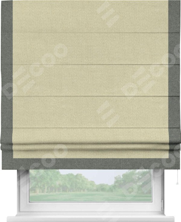 Римская штора «Кортин» с кантом Виктория, для проема, ткань лён димаут, шампань