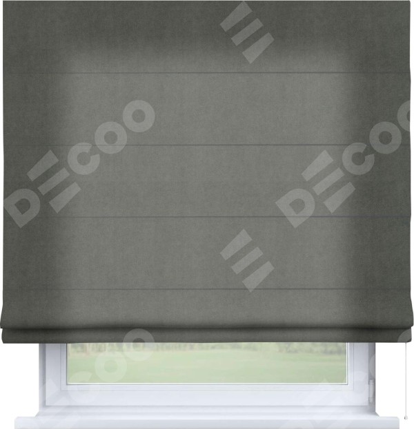 Римская штора «Кортин» для проема, ткань вельвет тёмно-серый