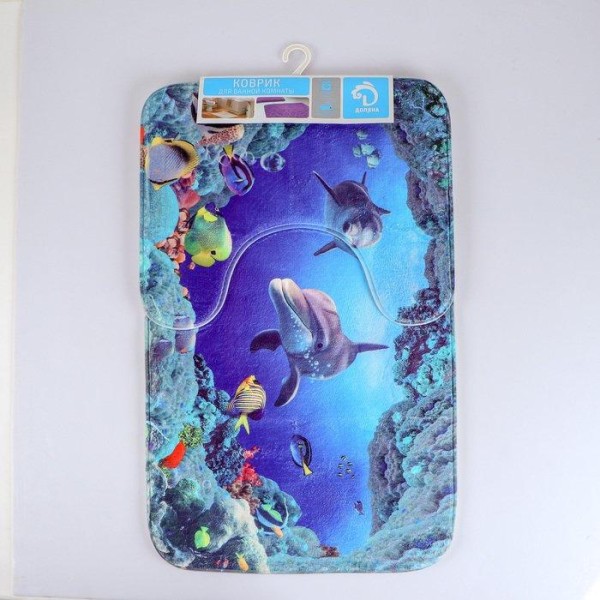 Набор ковриков для ванны и туалета Доляна «Морской мир», 2 шт: 40×50, 50×80 см