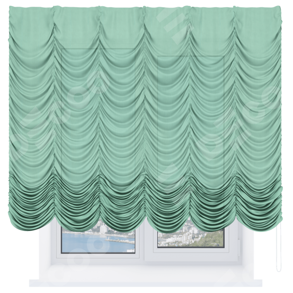 Французская штора «Кортин», лён светло-бирюзовый