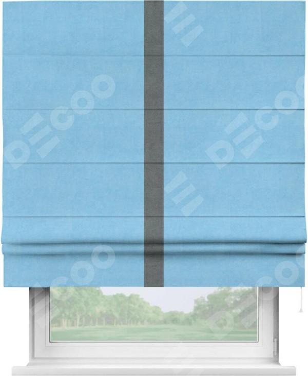 Римская штора «Кортин» с кантом Хайвэй, для проема, ткань вельвет голубой