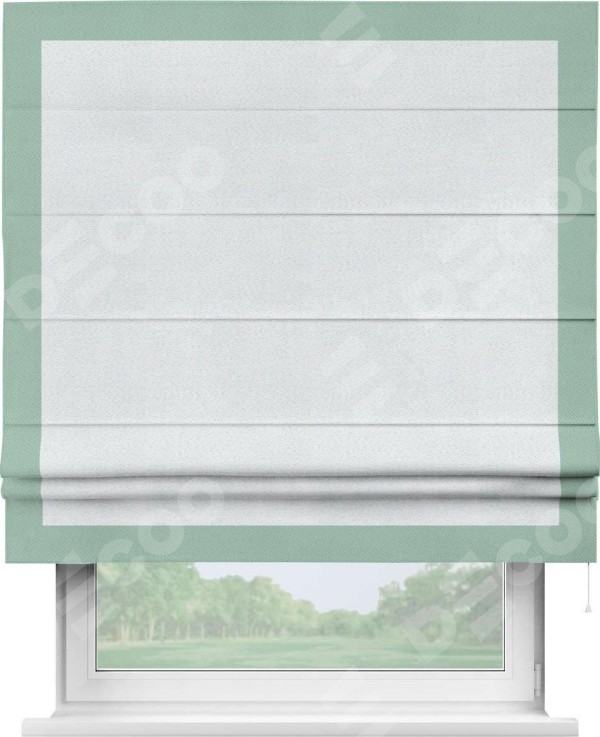 Римская штора «Кортин» с кантом Чесс, для проема, ткань блэкаут однотонный дымчато-белый