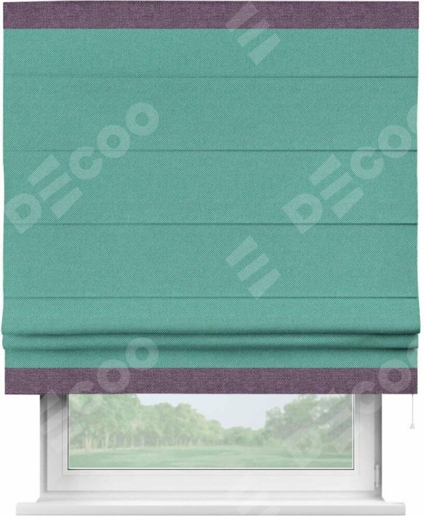 Римская штора «Кортин» с кантом Горизонт, для проема, ткань лён димаут, бирюзовый