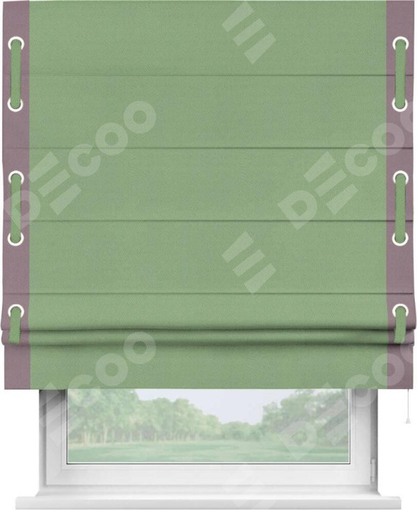 Римская штора «Кортин» с кантом Стрим Дуо (люверсы с пояском), для проема, ткань блэкаут однотонный оливковый