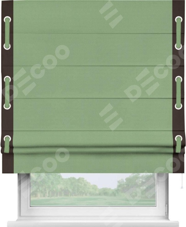 Римская штора «Кортин» с кантом Стрим Дуо (люверсы с пояском), для проема, ткань блэкаут однотонный оливковый