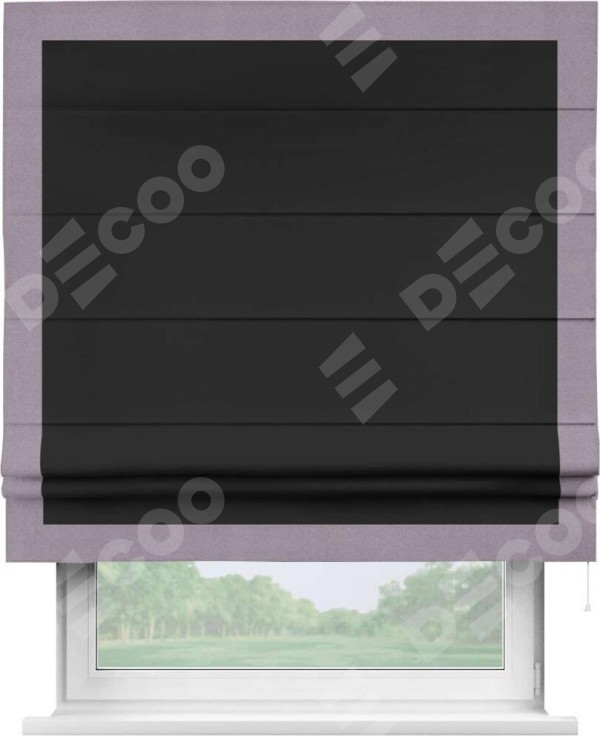 Римская штора «Cortin» для проёма, блэкаут однотонный черный с кантом Чесс