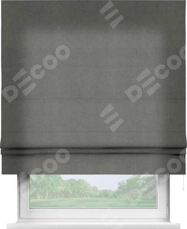 Римская штора «Кортин» для проема, ткань вельвет тёмно-серый