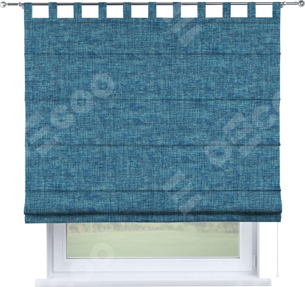 Римская штора «Кортин», рогожка димаут лазурно-синий, на петлях