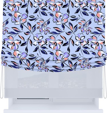 Римская штора «Кортин», день-ночь с мягкими складками, «Цветочки и листочки»