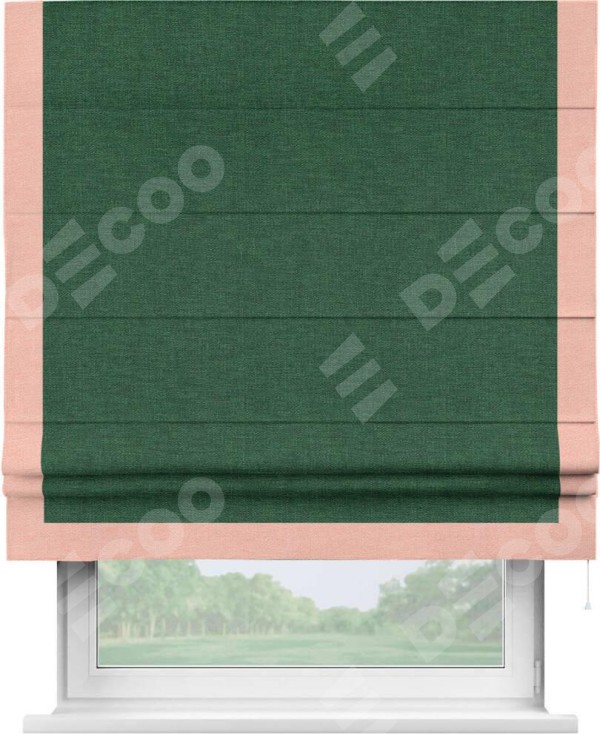 Римская штора «Кортин» с кантом Виктория, для проема, ткань лён серо-зеленый