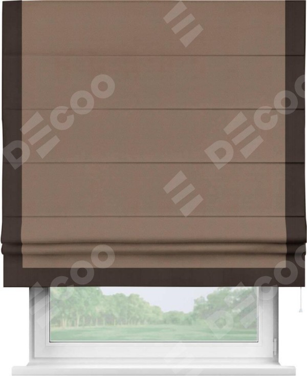 Римская штора «Кортин» с кантом Виктория, для проема, ткань блэкаут однотонный коричневый