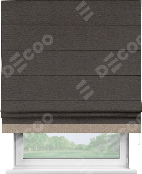 Римская штора «Кортин» с кантом Джестер, для проема, ткань лён димаут, венге