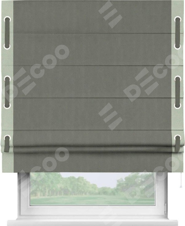 Римская штора «Кортин» с кантом Стрим Дуо (люверсы с пояском), для проема, ткань блэкаут однотонный тёмно-серый