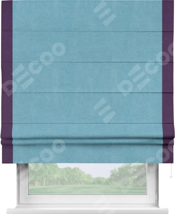 Римская штора «Кортин» с кантом Стрим Дуо, для проема, ткань вельвет ментоловый