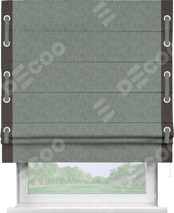 Римская штора «Кортин» с кантом Стрим Дуо (люверсы с пояском), для проема, ткань лён димаут, серый