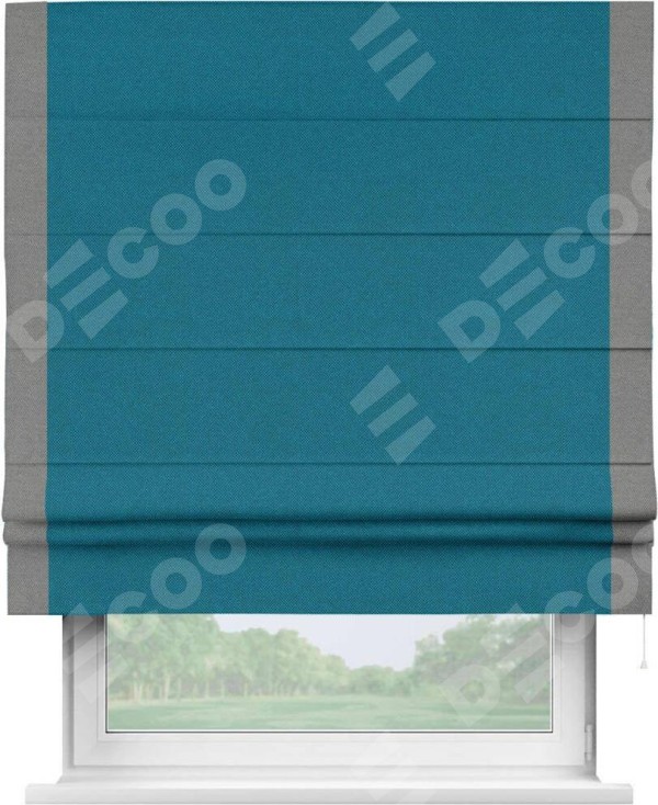 Римская штора «Кортин» с кантом Стрим Дуо, для проема, ткань лён димаут, светло-синий