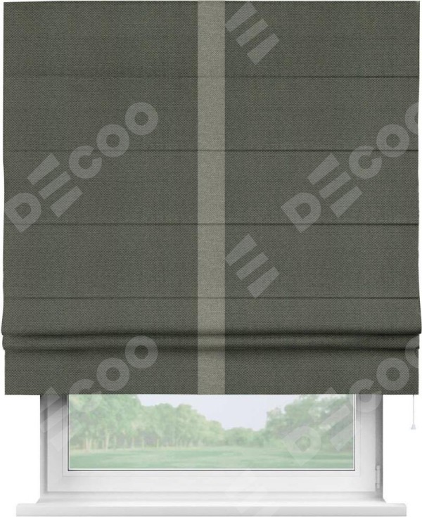 Римская штора «Кортин» с кантом Хайвэй, для проема, ткань лён димаут, графит