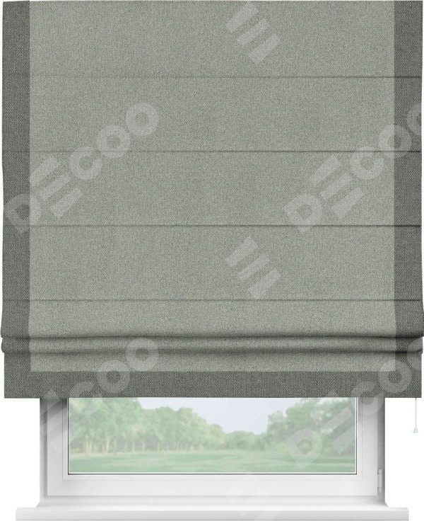 Римская штора «Кортин» для проема, лён димаут серый с кантом Виктория