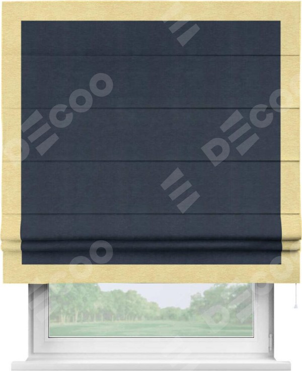 Римская штора «Кортин» с кантом Чесс, для проема, ткань софт однотонный тёмно-синий