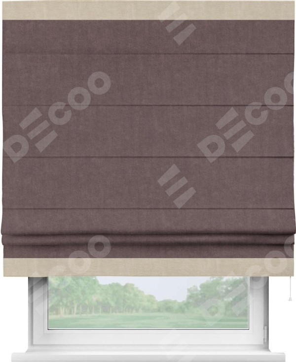 Римская штора «Кортин» для проема, канвас махагон, с кантом Горизонт