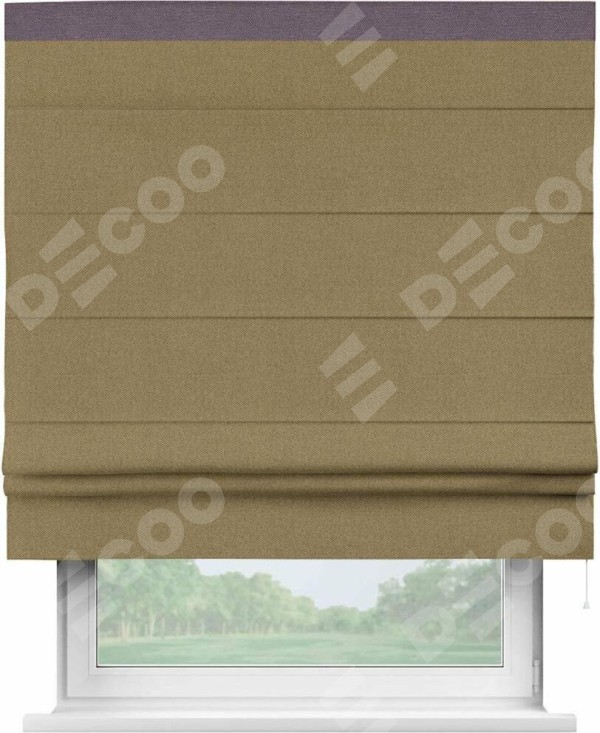 Римская штора «Кортин» с кантом Кинг, для проема, ткань лён димаут, оливковый