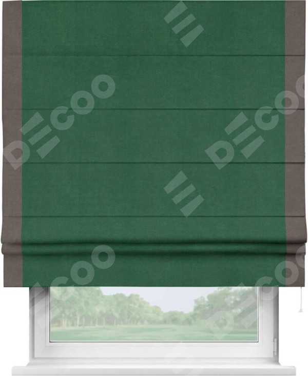Римская штора «Кортин» с кантом Стрим Дуо, для проема, ткань вельвет зеленый