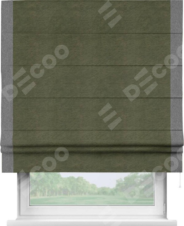 Римская штора «Кортин» с кантом Стрим Дуо, для проема, ткань софт однотонный зелёный