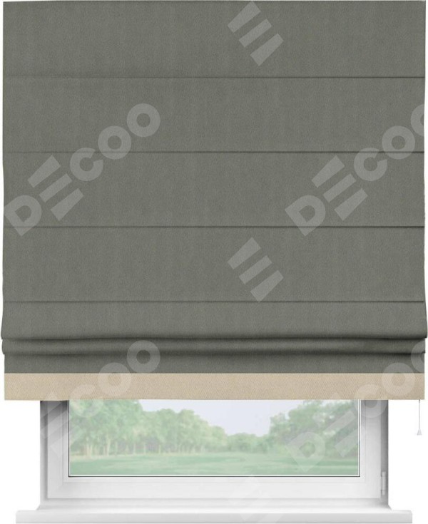 Римская штора «Кортин» с кантом Джестер, для проема, ткань блэкаут однотонный тёмно-серый