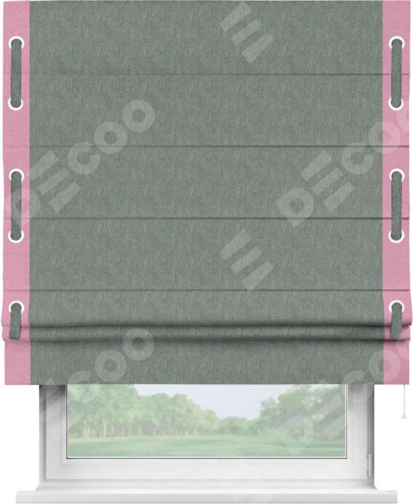 Римская штора «Кортин» с кантом Стрим Дуо (люверсы с пояском), для проема, ткань лён димаут, серый