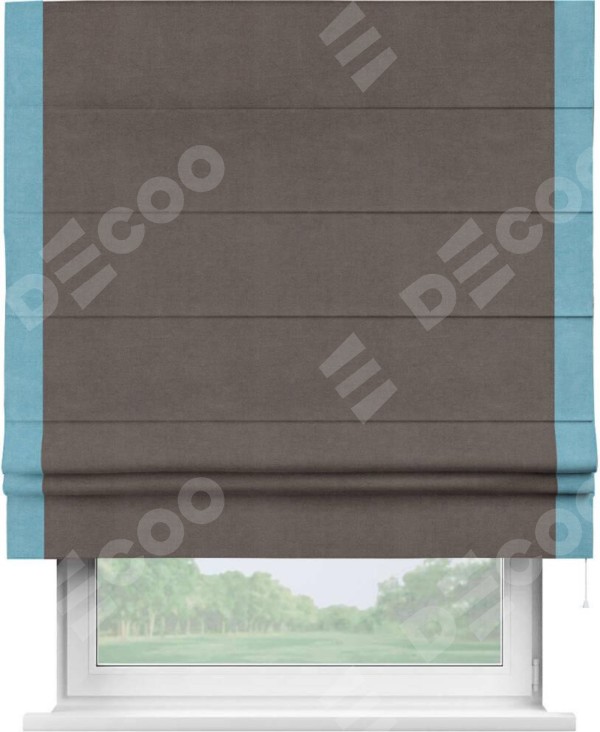 Римская штора «Кортин» с кантом Стрим Дуо, для проема, ткань вельвет коричневый