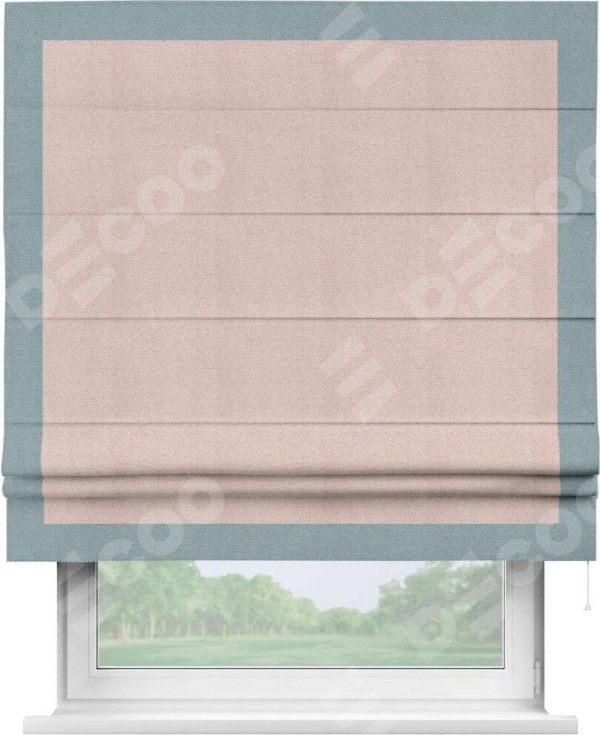 Римская штора «Кортин» с кантом Чесс, для проема, ткань блэкаут с блеском сиреневый