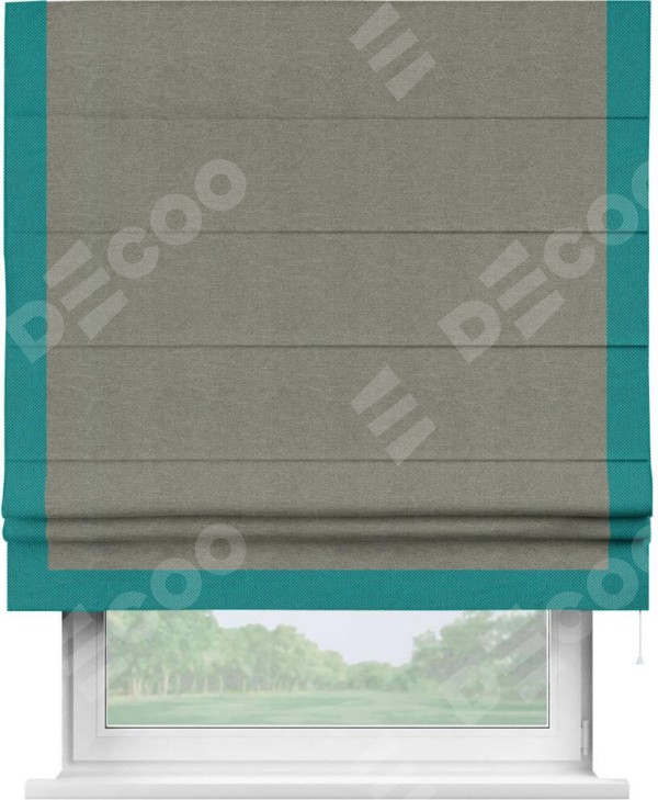 Римская штора «Кортин» с кантом Виктория, для проема, ткань лён димаут, стальной