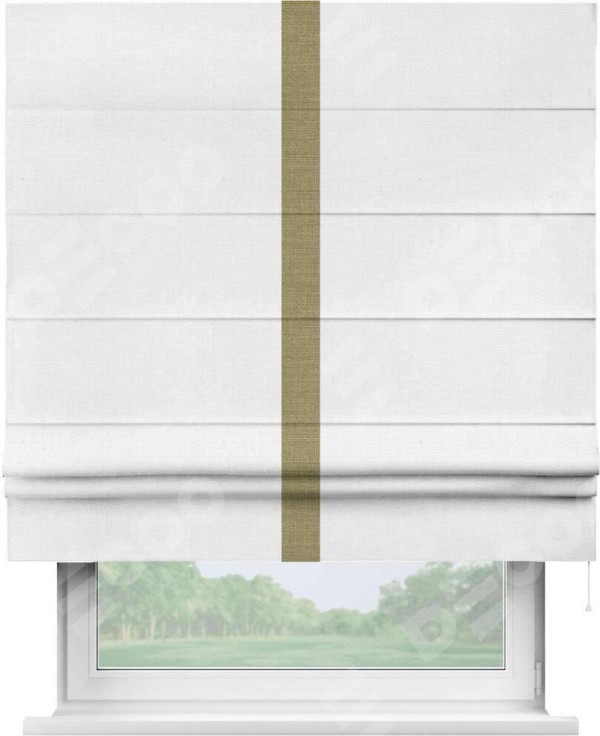 Римская штора «Кортин» с кантом Хайвэй, для проема, ткань лён белый