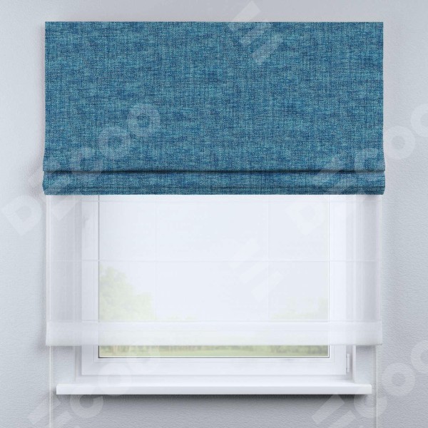 Римская штора «Кортин», рогожка димаут лазурно-синий, день-ночь