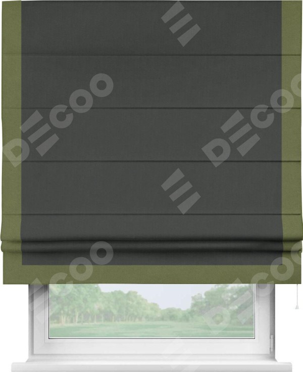 Римская штора «Кортин» с кантом Виктория, для проема, лён блэкаут графит