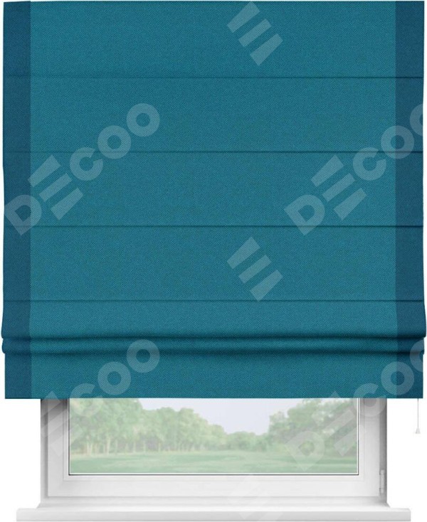 Римская штора «Кортин» с кантом Стрим Дуо, для проема, ткань лён димаут, светло-синий