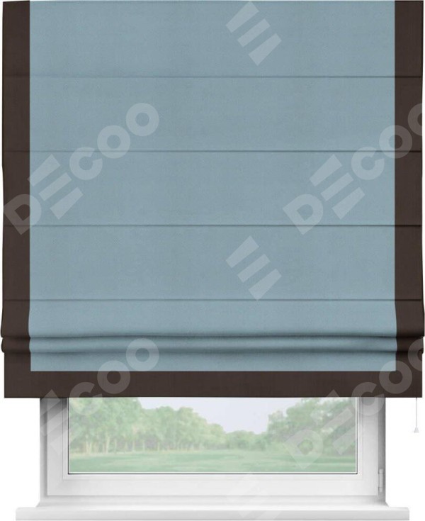 Римская штора «Кортин» с кантом Виктория, для проема, ткань блэкаут однотонный серо-голубой