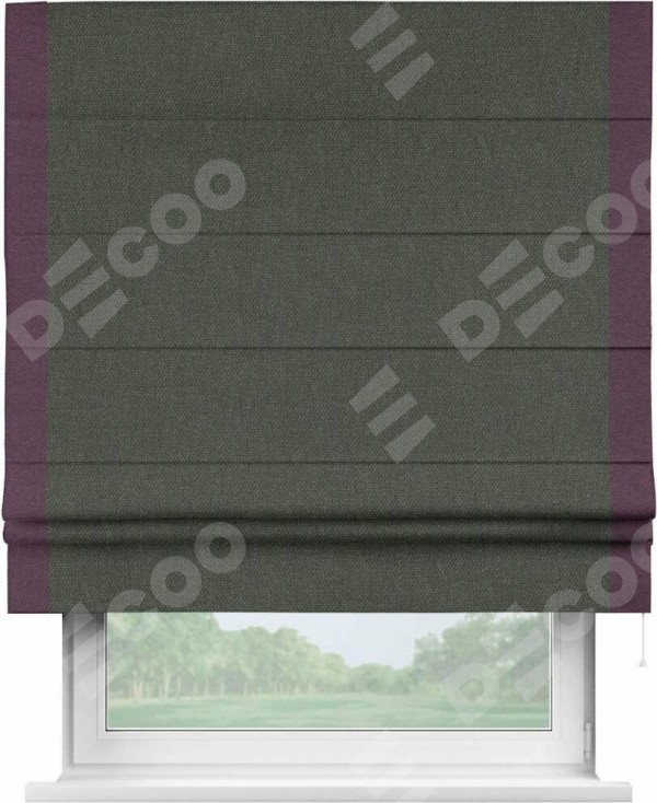 Римская штора «Кортин» с кантом Стрим Дуо, для проема, ткань лён димаут, графитово-серый