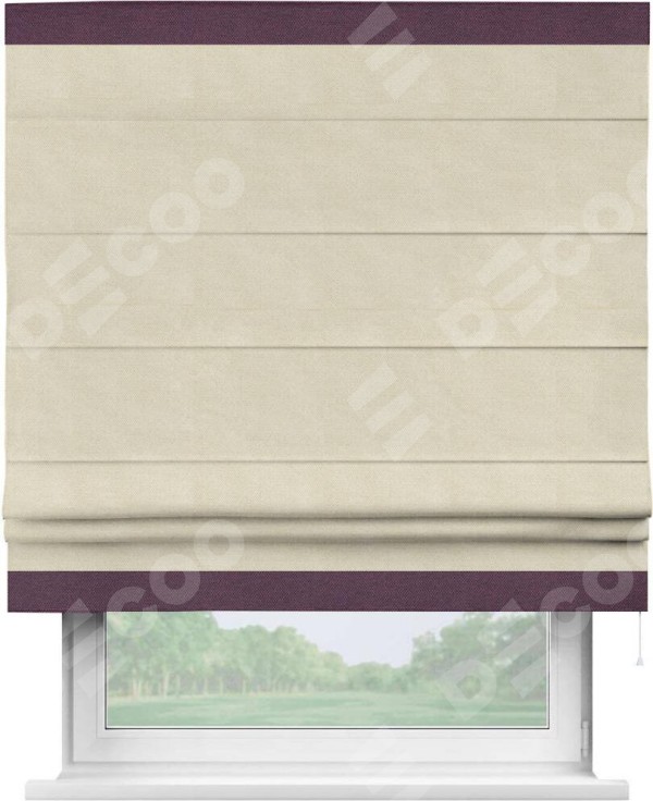 Римская штора «Кортин» с кантом Горизонт, для проема, ткань лён димаут, бежевый