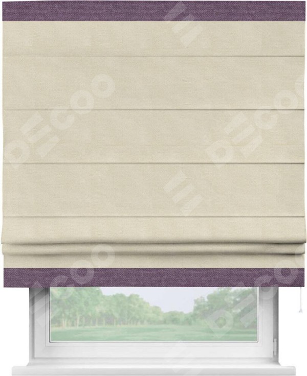 Римская штора «Кортин» с кантом Горизонт, для проема, ткань лён димаут, бежевый