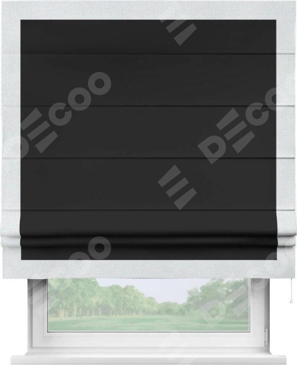 Римская штора «Cortin» для проёма, блэкаут однотонный черный с кантом Чесс