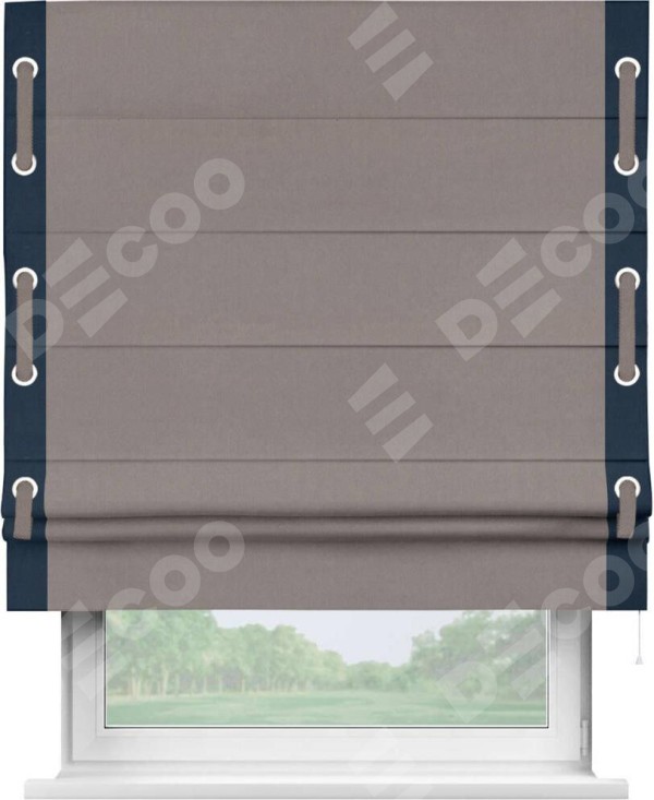 Римская штора «Кортин» с кантом Стрим Дуо (люверсы с пояском), для проема, ткань вельвет темно-бежевый