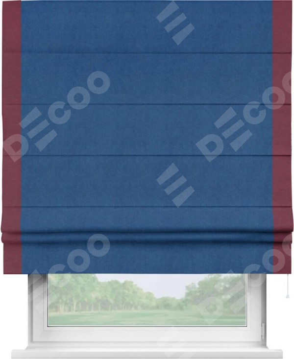 Римская штора «Кортин» с кантом Стрим Дуо, для проема, ткань вельвет синий