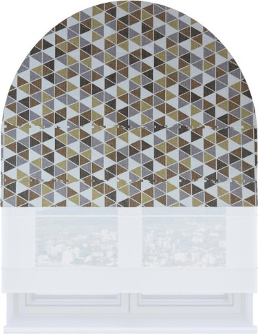 Римская штора «Кортин» день-ночь для арочного проёма, ткань димаут «Треугольники коричневые»