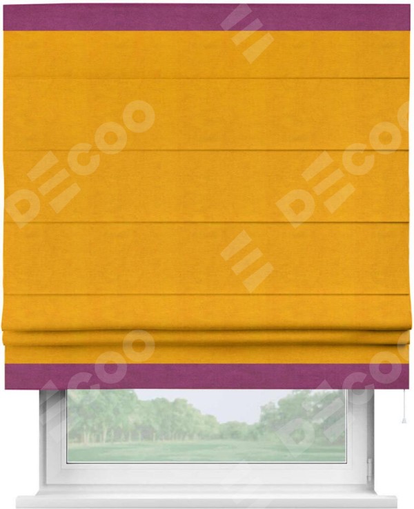 Римская штора «Кортин» с кантом Горизонт, для проема, ткань вельвет желтый