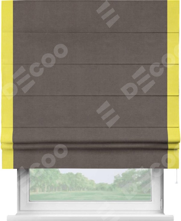 Римская штора «Кортин» с кантом Стрим Дуо, для проема, ткань вельвет коричневый