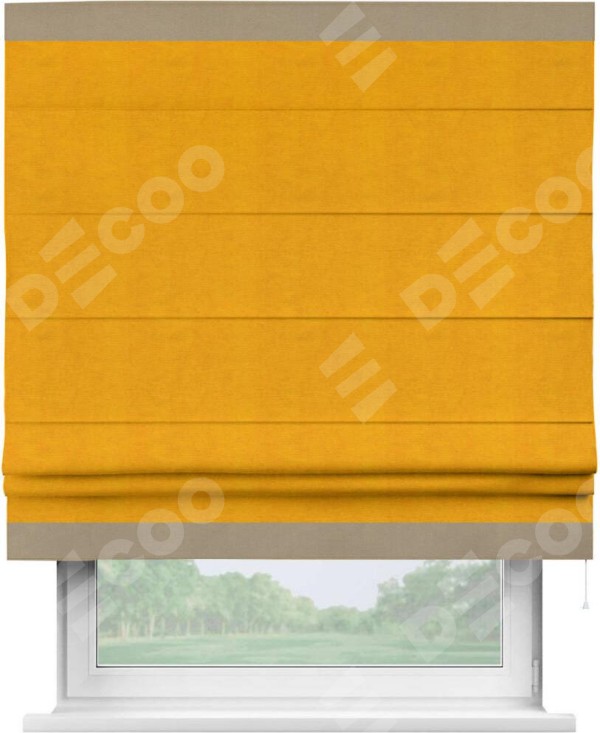 Римская штора «Кортин» с кантом Горизонт, для проема, ткань вельвет желтый