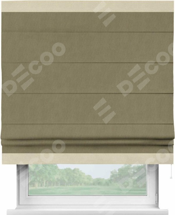 Римская штора «Кортин» с кантом Горизонт, для проема, ткань блэкаут однотонный бежево-золотой