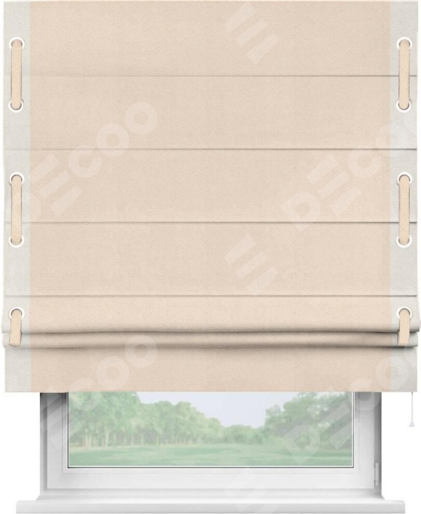 Римская штора «Кортин» с кантом Стрим Дуо (люверсы с пояском), для проема, ткань блэкаут с блеском розовая пудра