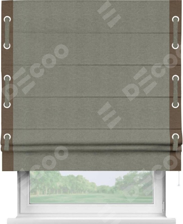 Римская штора «Кортин» с кантом Стрим Дуо (люверсы с пояском), для проема, ткань лён димаут, стальной